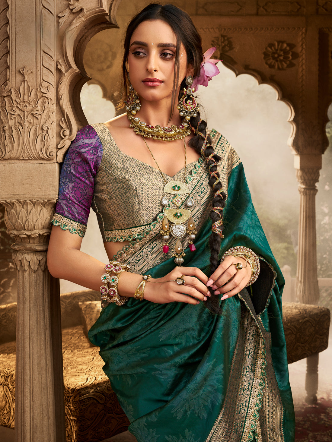 Green Banarasi Silk Saree with Designer Blouse