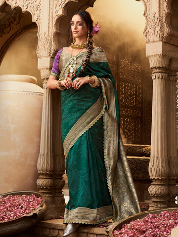 Green Banarasi Silk Saree with Designer Blouse