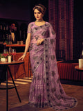 Lavender Digital Net Saree with Zari & Zarkan Embroidery