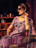 Lavender Digital Net Saree with Zari & Zarkan Embroidery