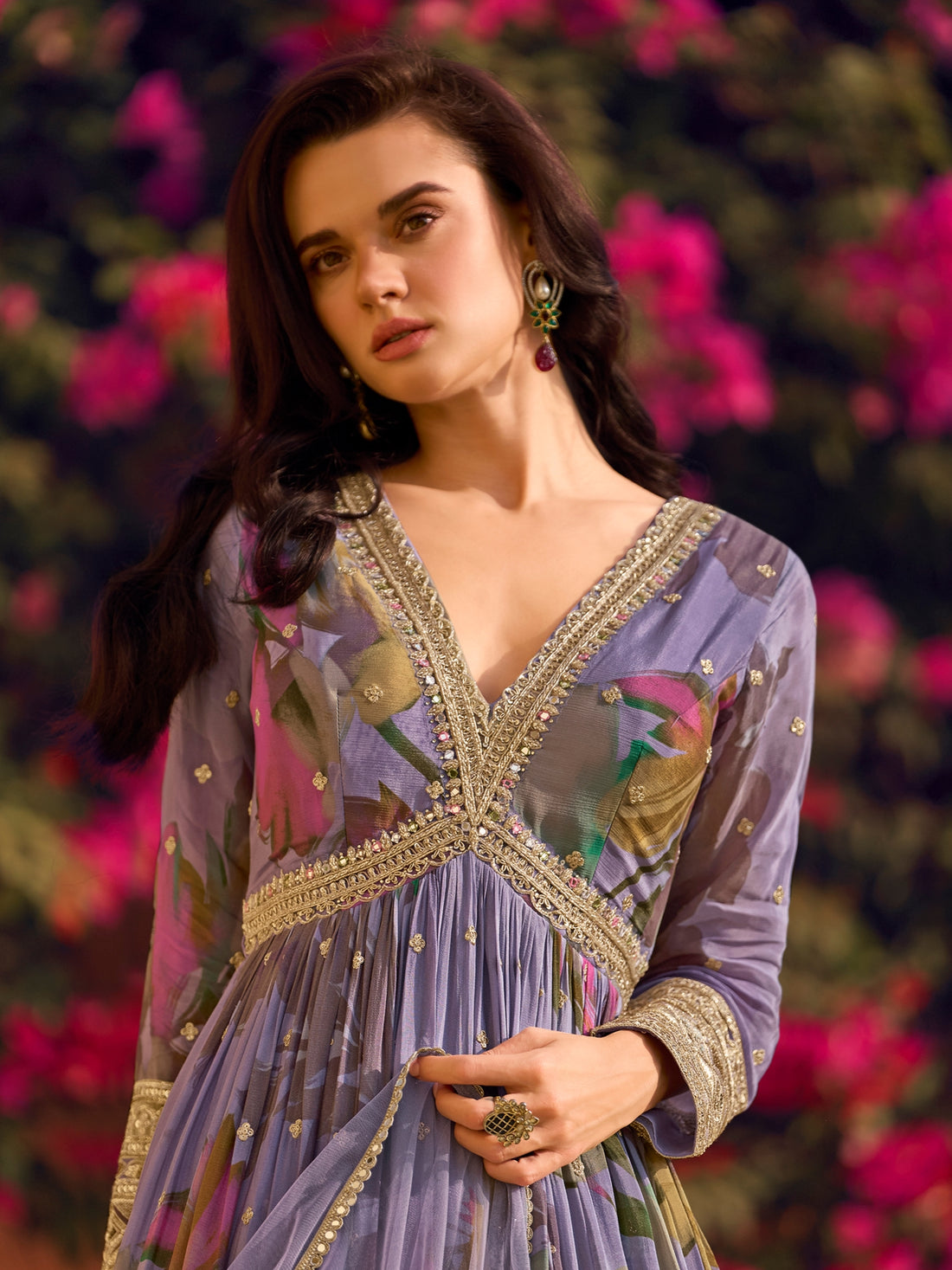 Lavender Embroidered Chinon Silk Anarkali Suit