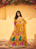 Golden Yellow Embroidered Chinon Silk Anarkali Suit