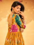 Golden Yellow Embroidered Chinon Silk Anarkali Suit