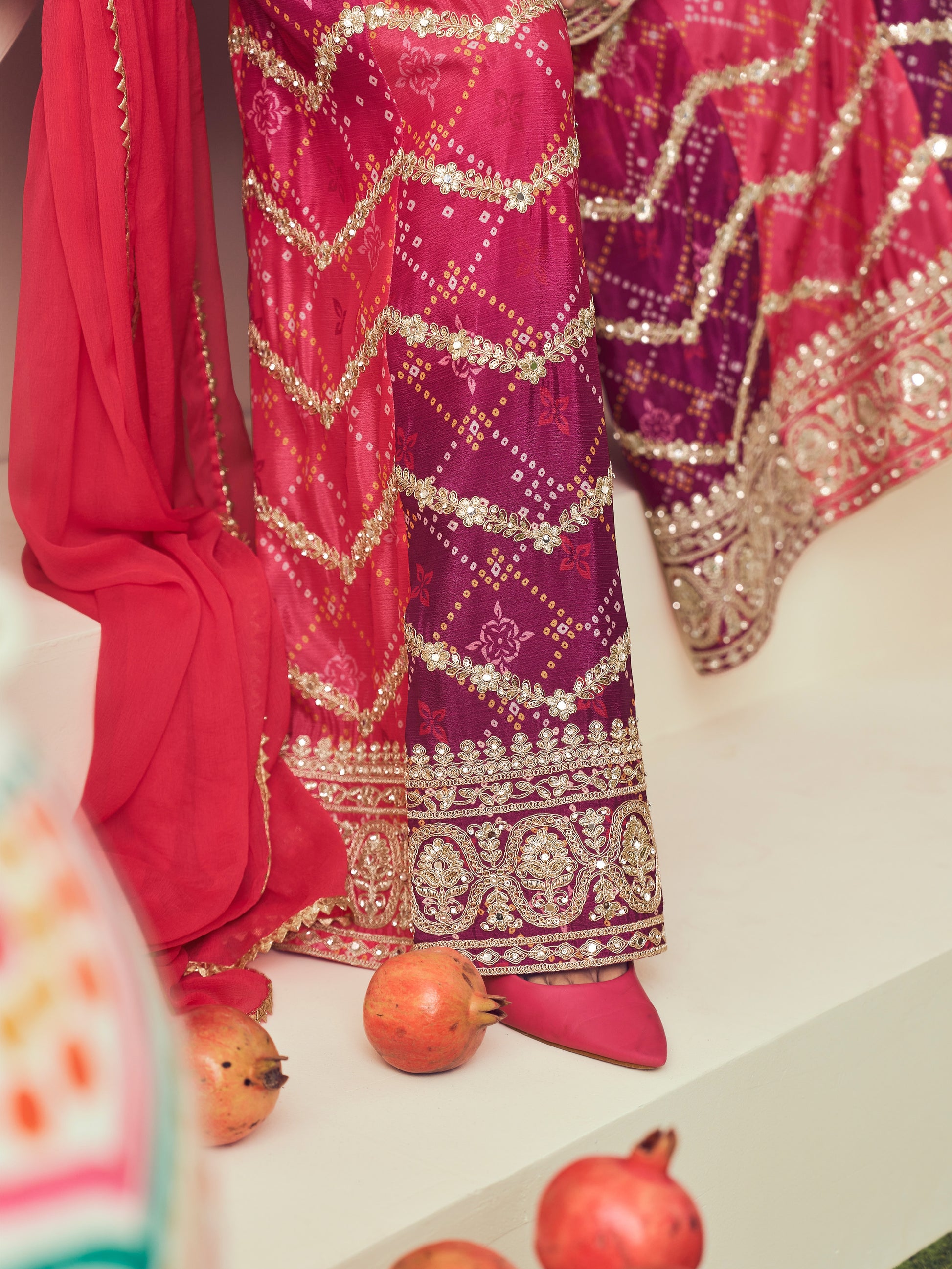 Pink Heavy Chinon & Jarkan Work Sharara Suit