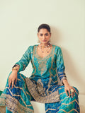 Blue Heavy Embroidered Chinon Silk Sharara Set