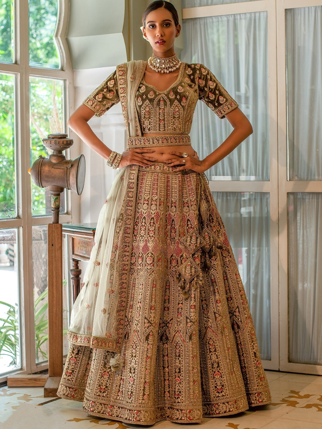 Multicolor Zari and Mirror Work Bridal Lehenga