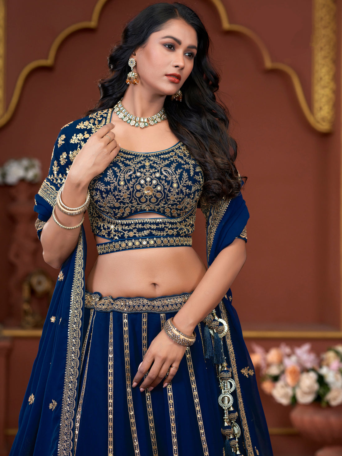 Navy Blue Georgette Bridal Lehenga