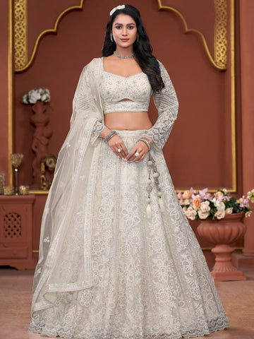 Off-White Premium Net Bridal Lehenga