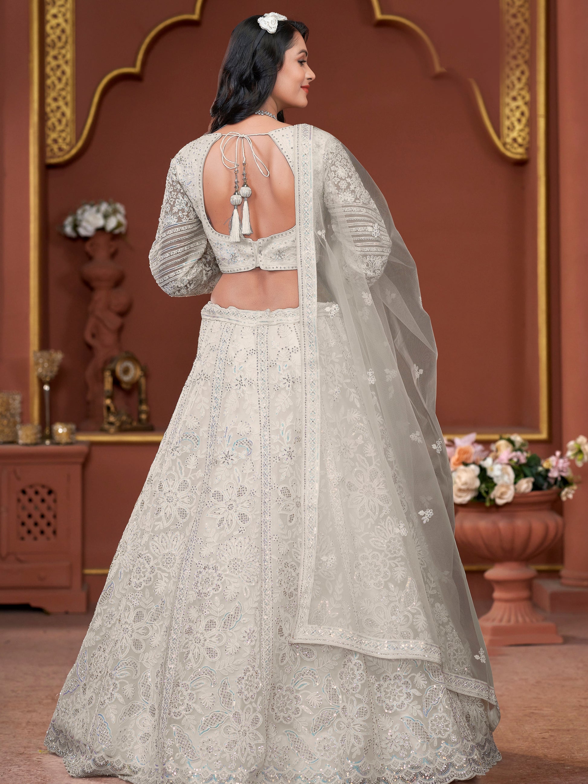 Off-White Premium Net Bridal Lehenga