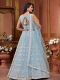 Sky Blue Premium Net Bridal Lehenga