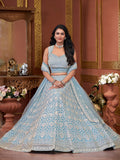 Sky Blue Premium Net Bridal Lehenga