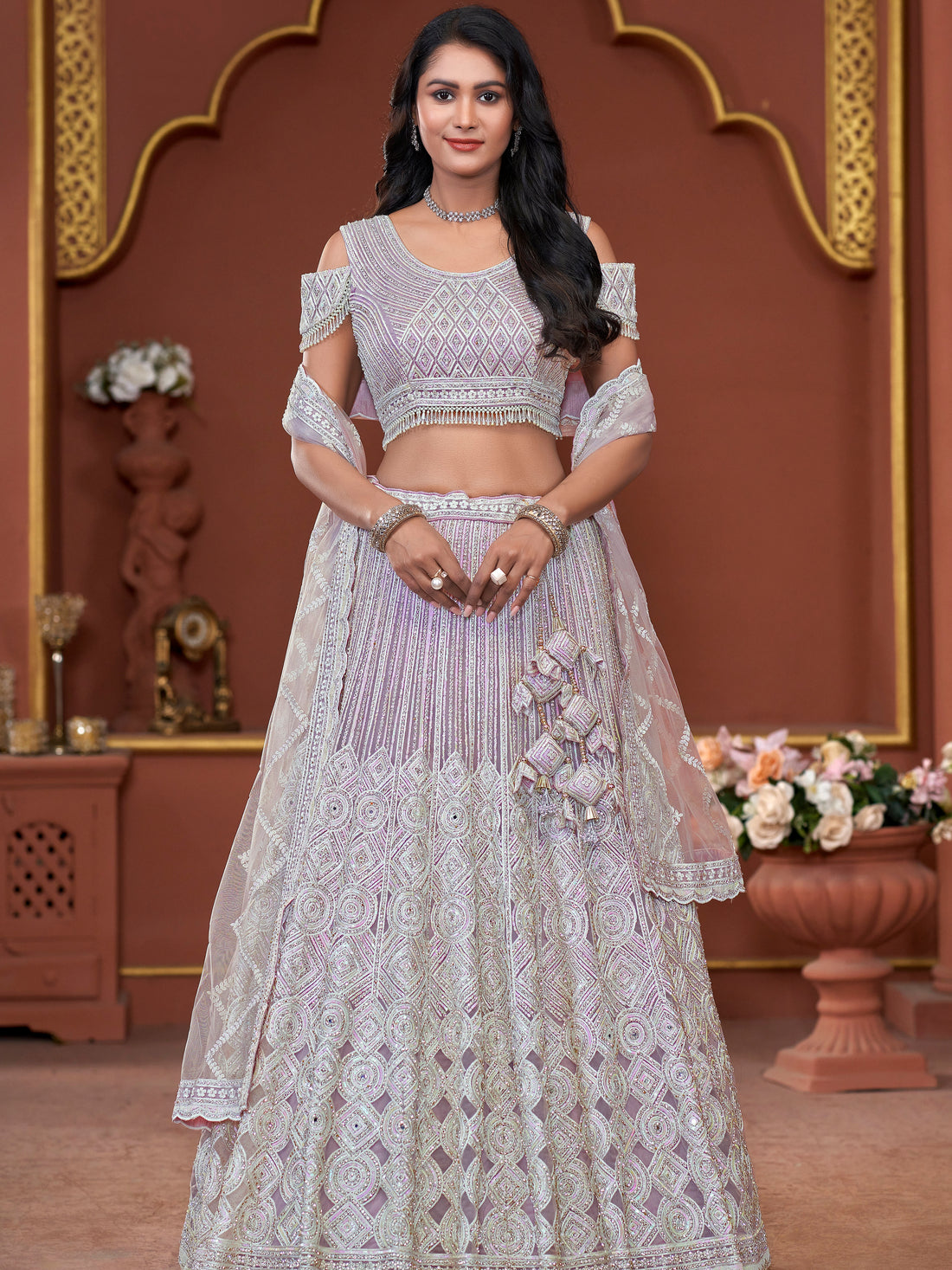 Lavender Premium Net Bridal Lehenga