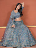 Sky Blue Premium Net Bridal Lehenga