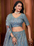 Sky Blue Premium Net Bridal Lehenga