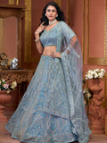 Sky Blue Premium Net Bridal Lehenga