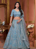 Sky Blue Premium Net Bridal Lehenga