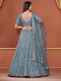 Sky Blue Premium Net Bridal Lehenga