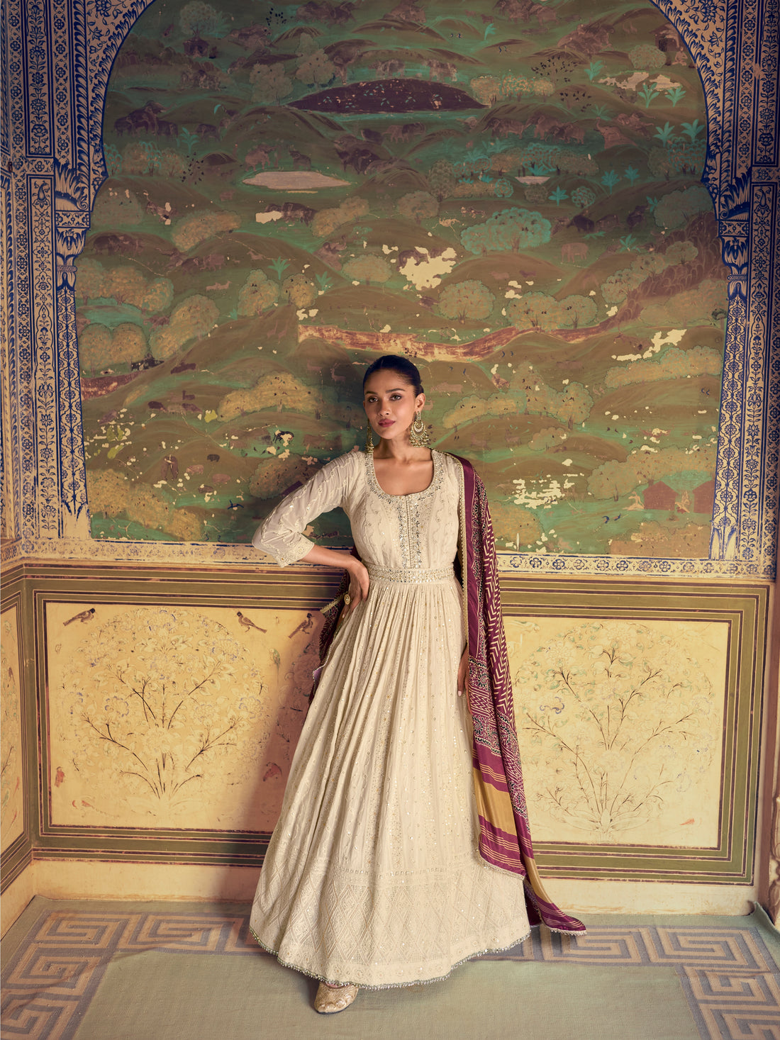 Ivory Embroidered Chikankari Anarkali Dress