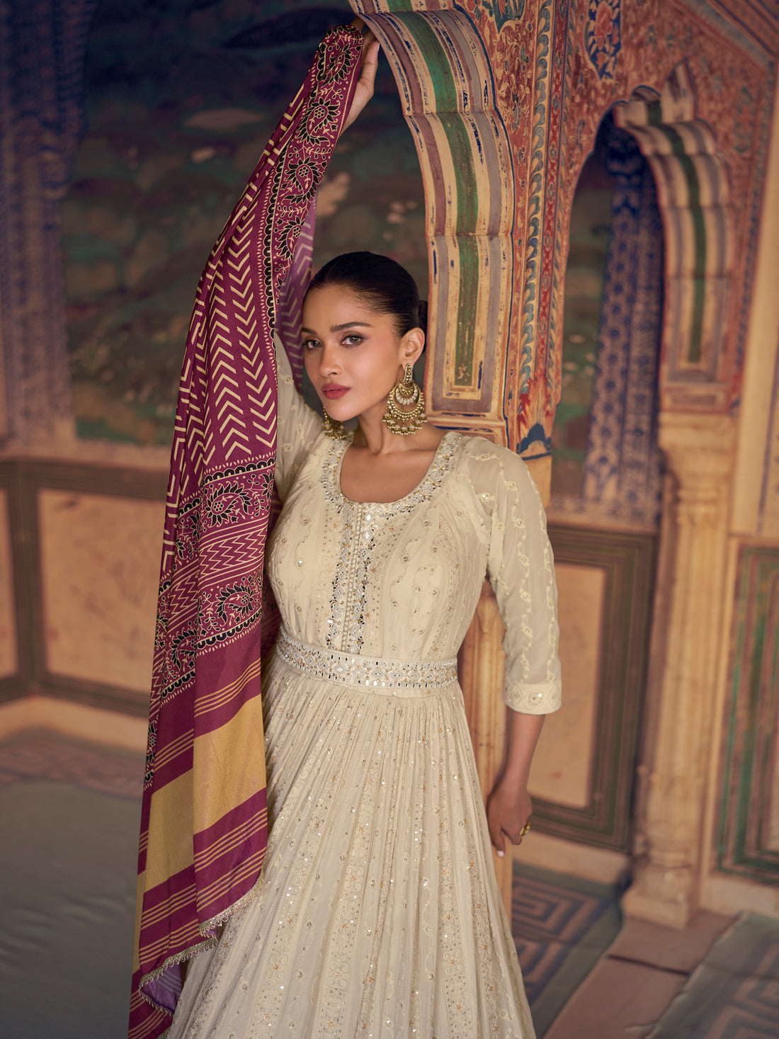 Ivory Embroidered Chikankari Anarkali Dress