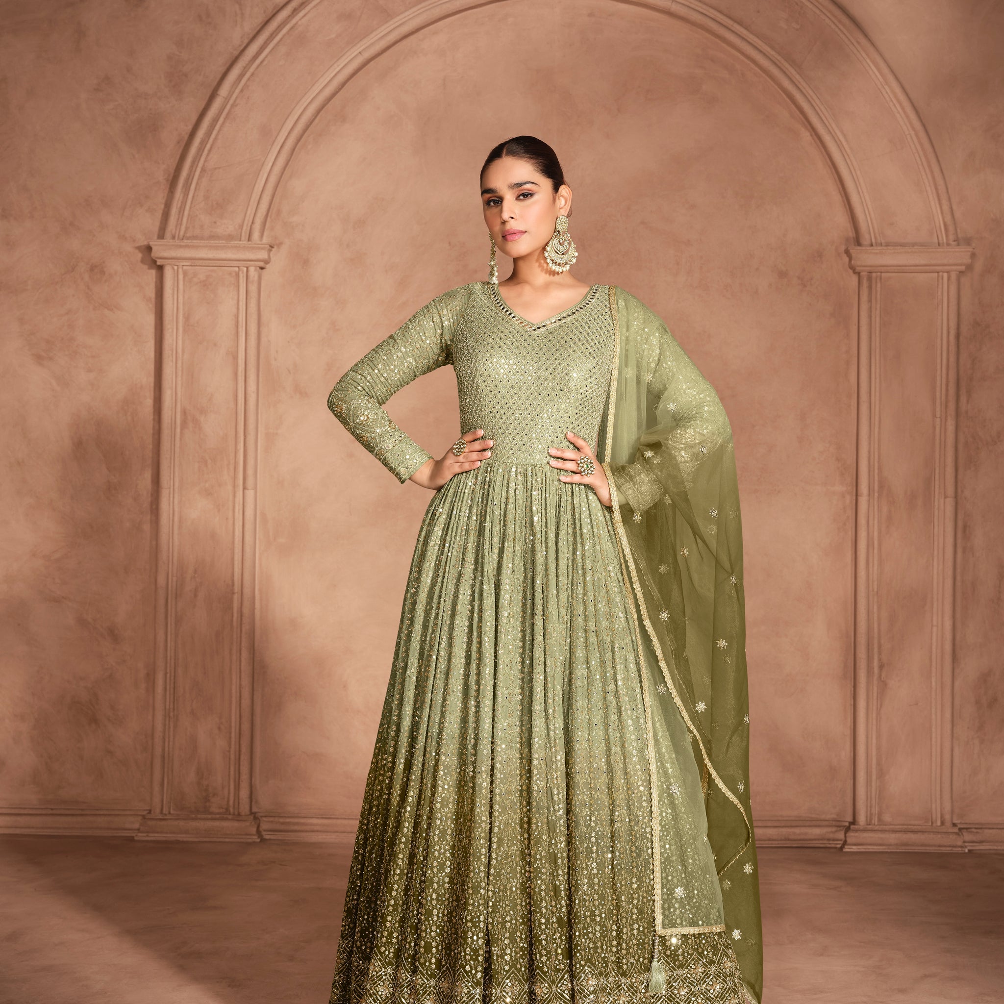 Sage Green Chikankari Anarkali Dress