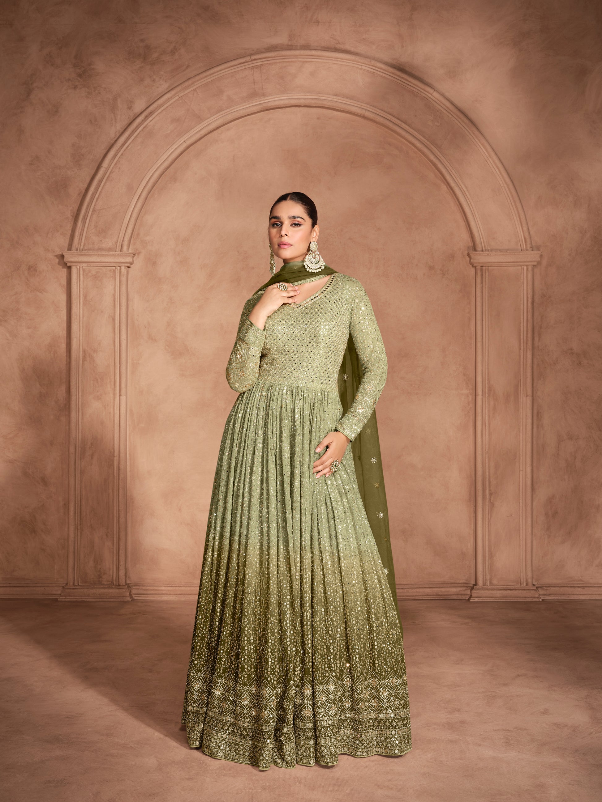 Sage Green Chikankari Anarkali Dress