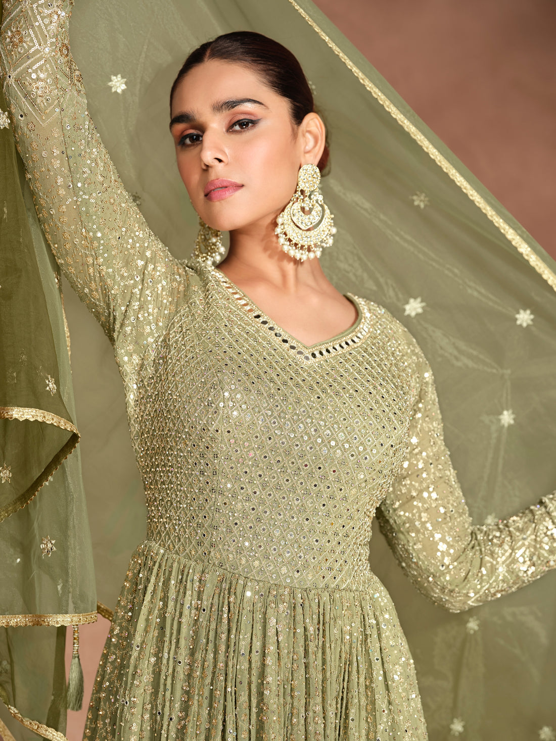 Sage Green Chikankari Anarkali Dress