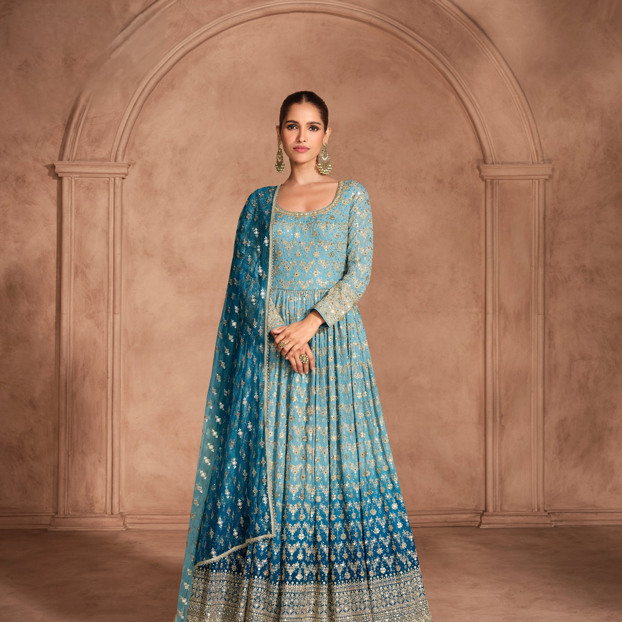 Sky Blue Chikankari Anarkali Dress