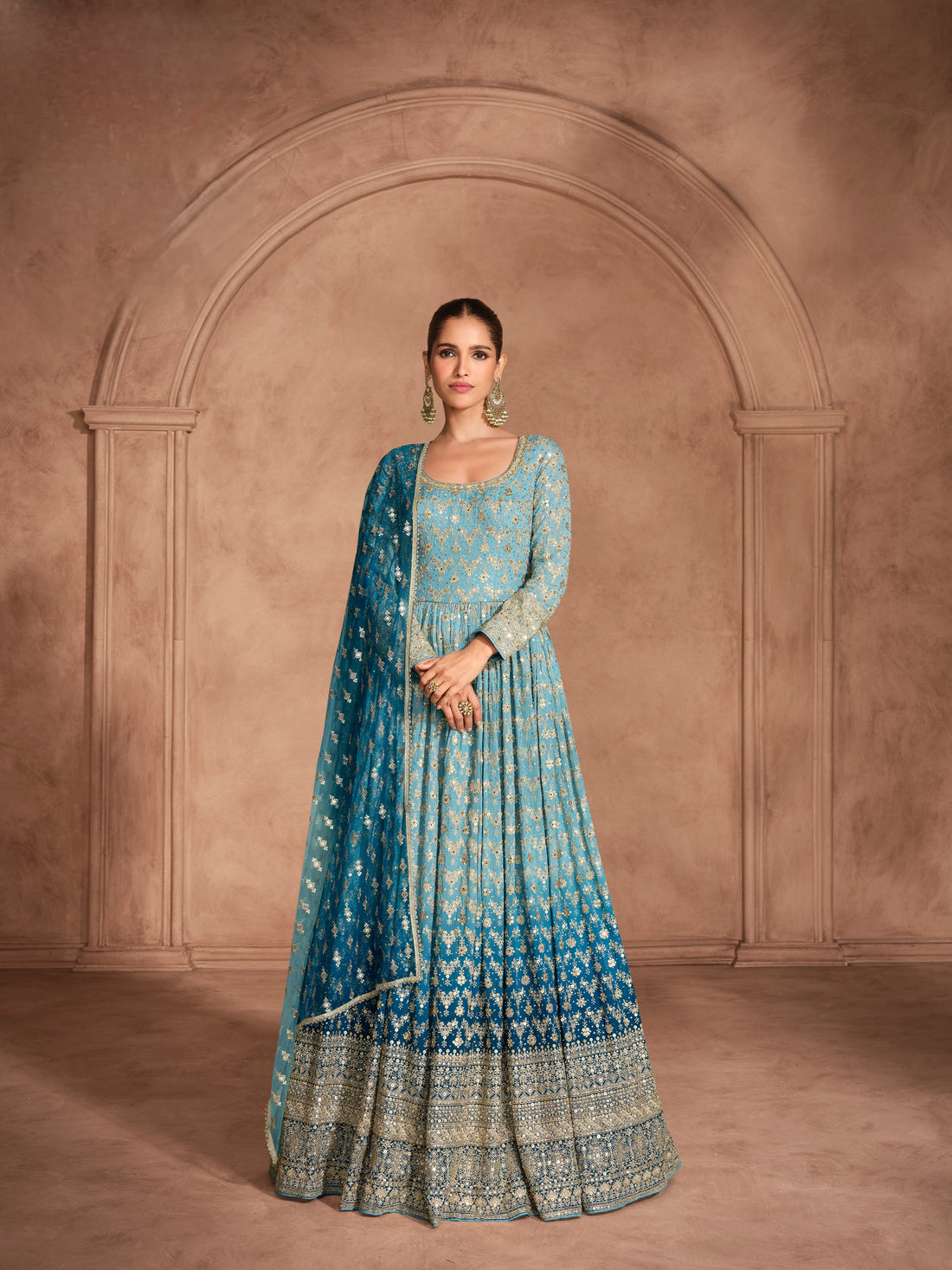 Sky Blue Chikankari Anarkali Dress