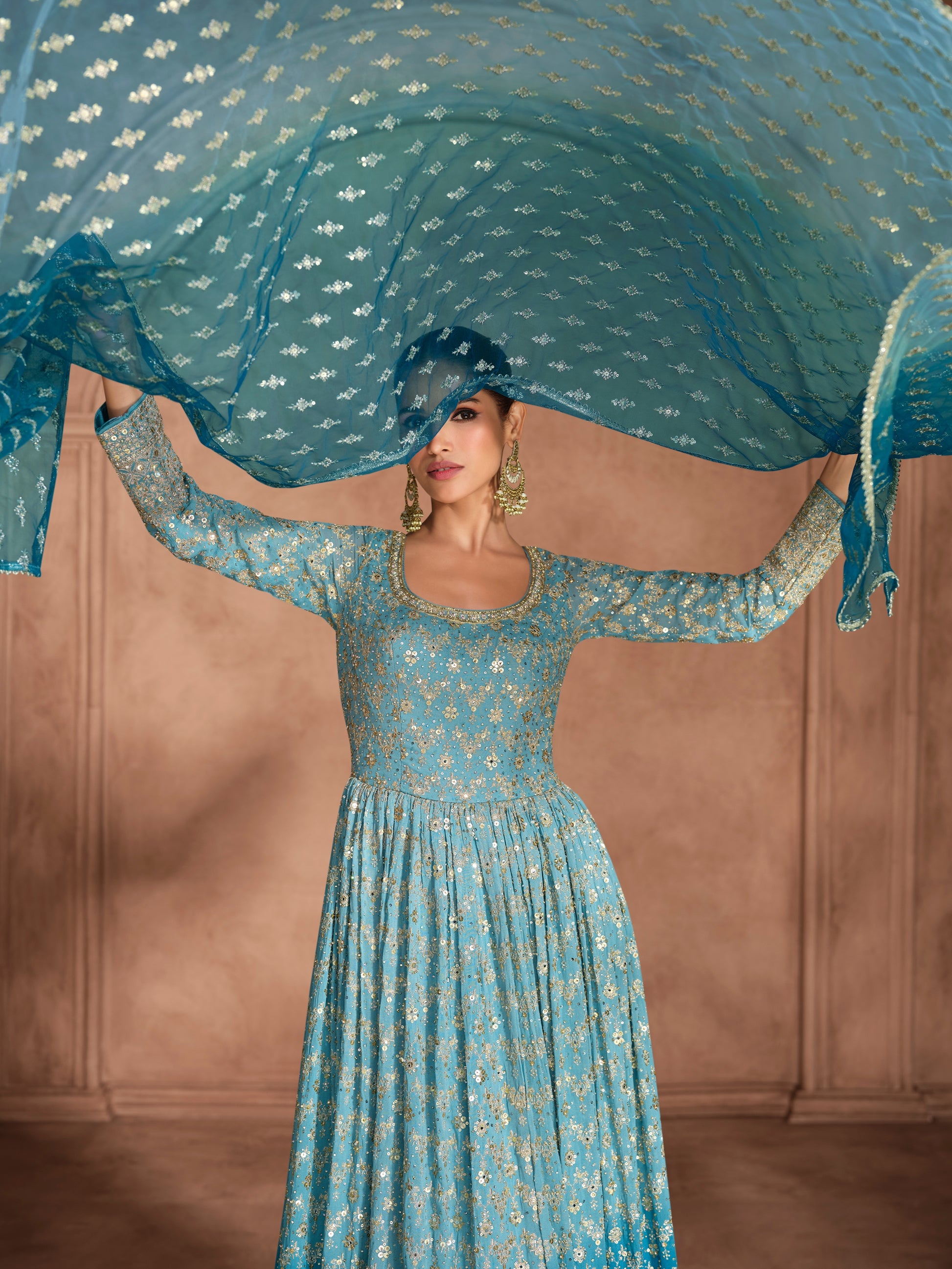 Sky Blue Chikankari Anarkali Dress