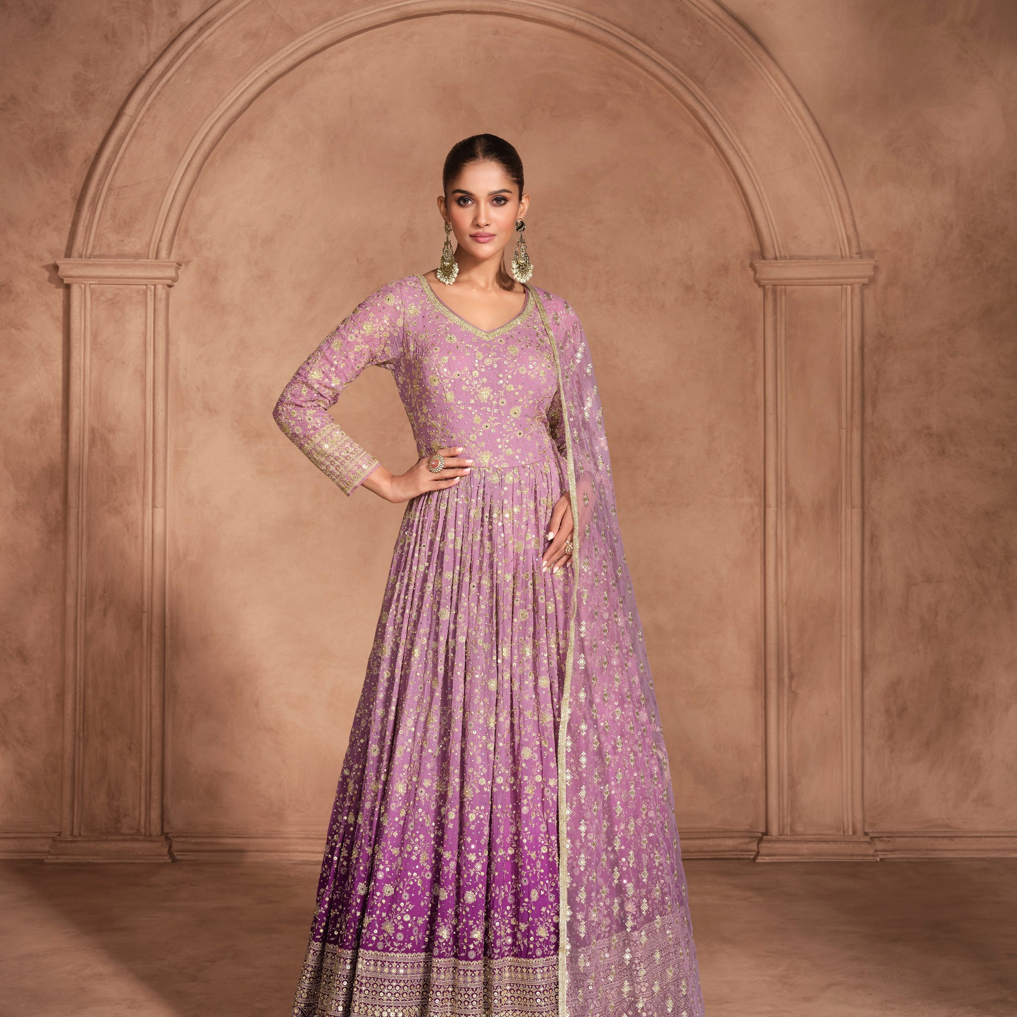 Lavender Chikankari Anarkali Dress