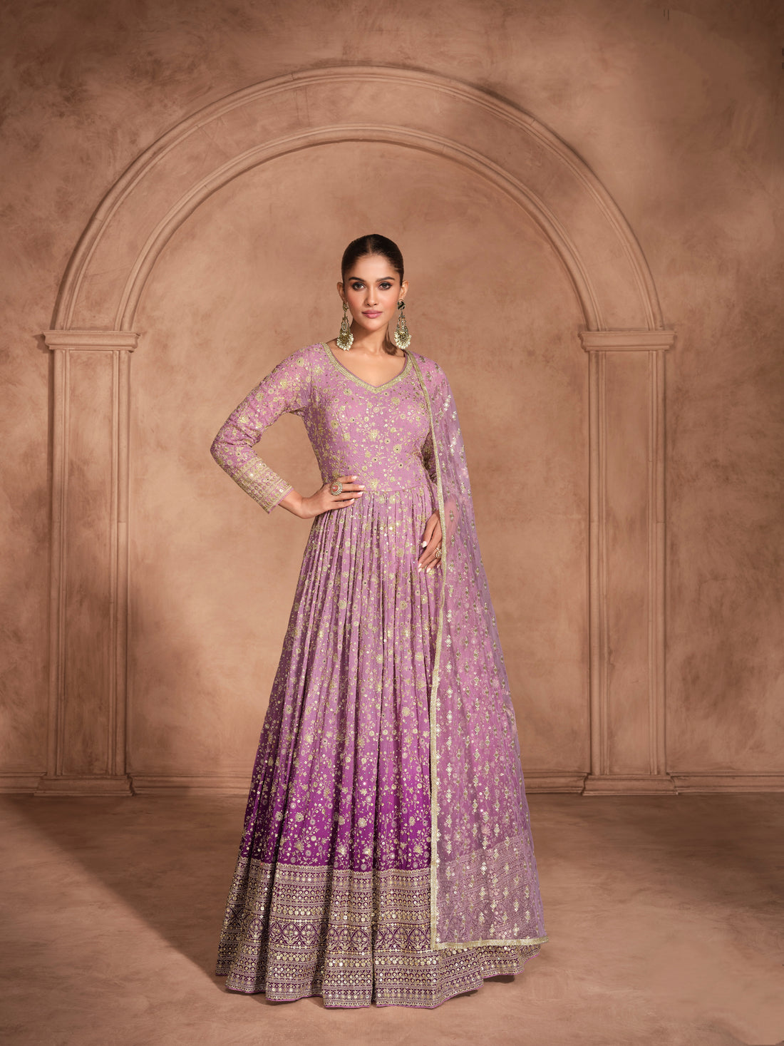 Lavender Chikankari Anarkali Dress