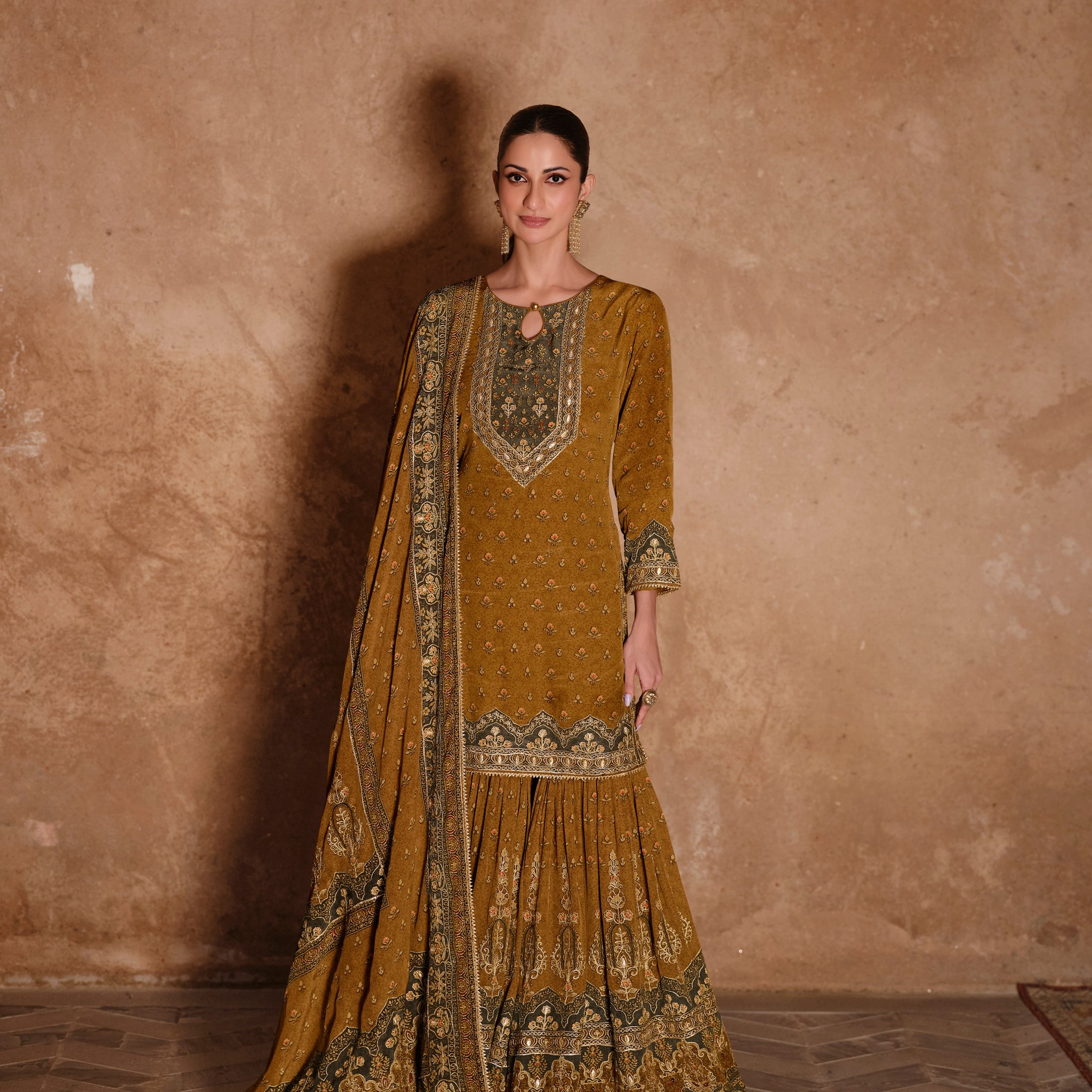 Mustard Gold Premium Silk Designer Sharara Suit