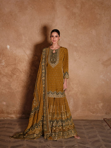 Mustard Gold Premium Silk Designer Sharara Suit