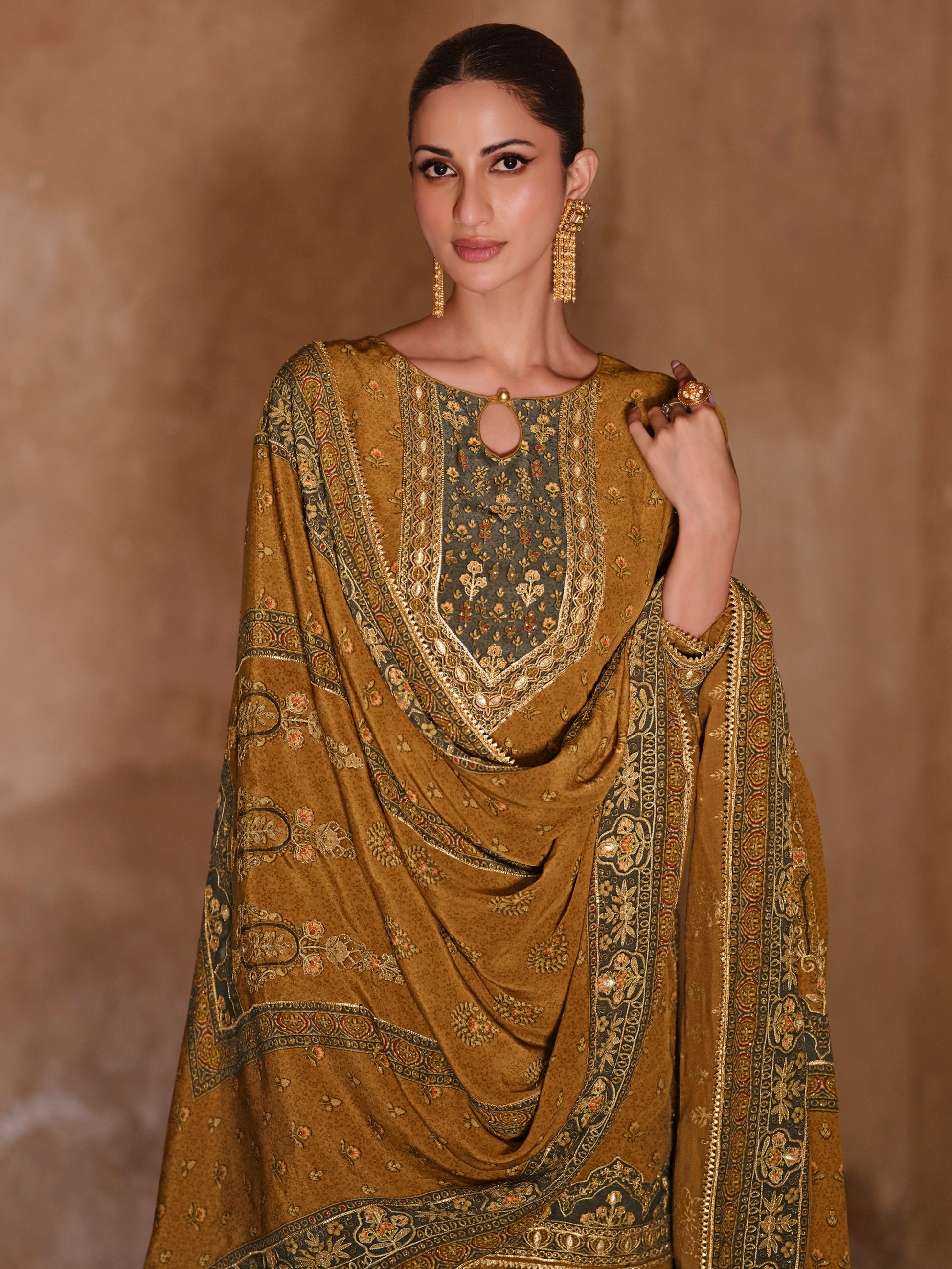 Mustard Gold Premium Silk Designer Sharara Suit