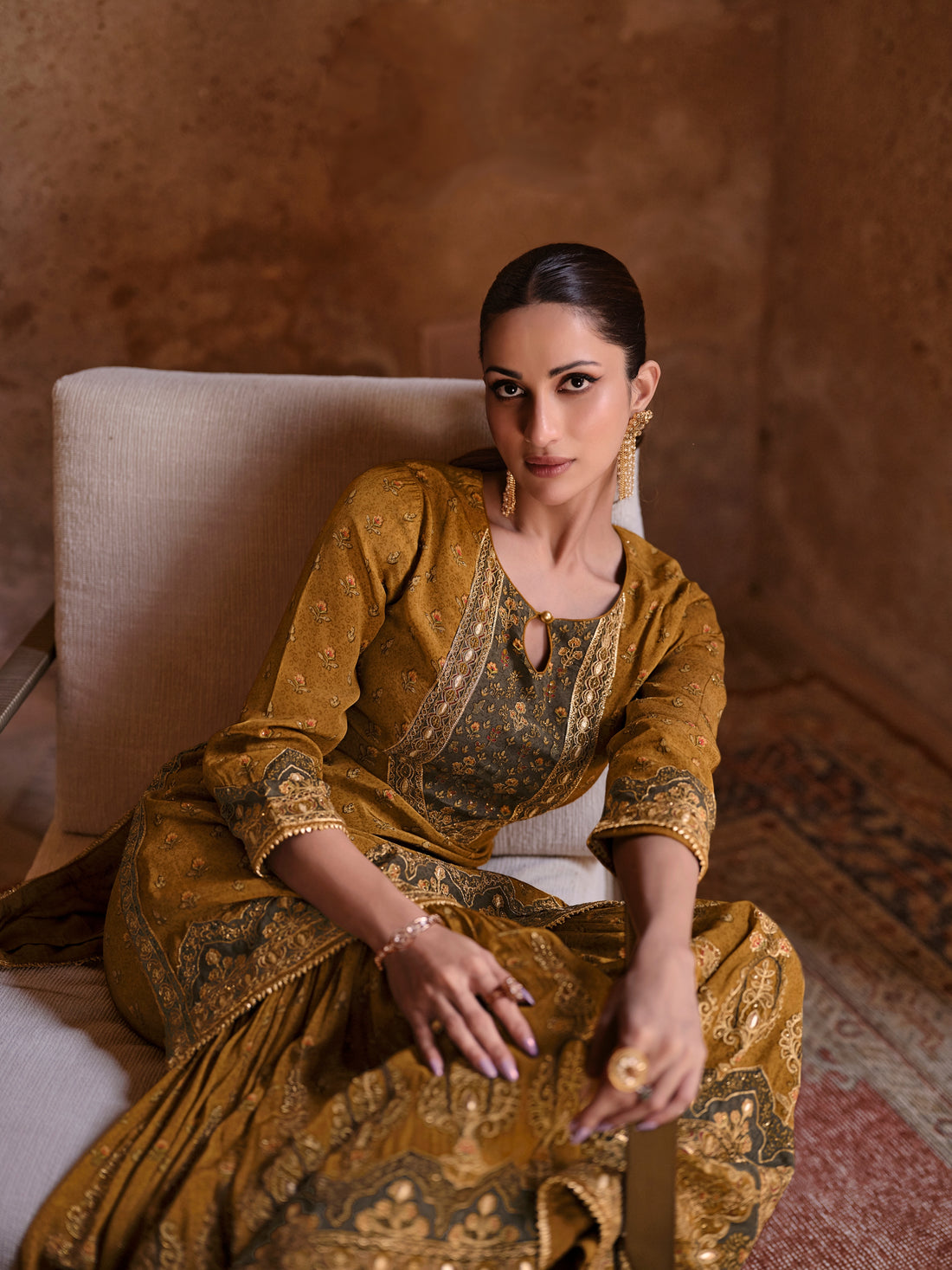 Mustard Gold Premium Silk Designer Sharara Suit