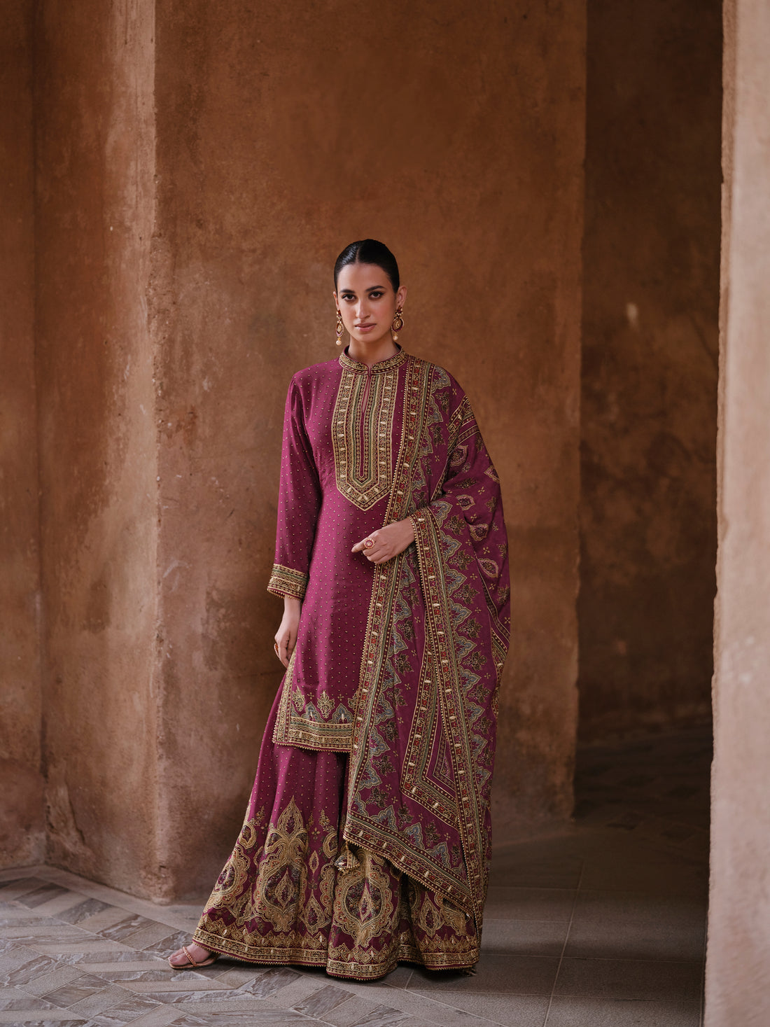 Plum Purple & Gold Designer Sharara Suit