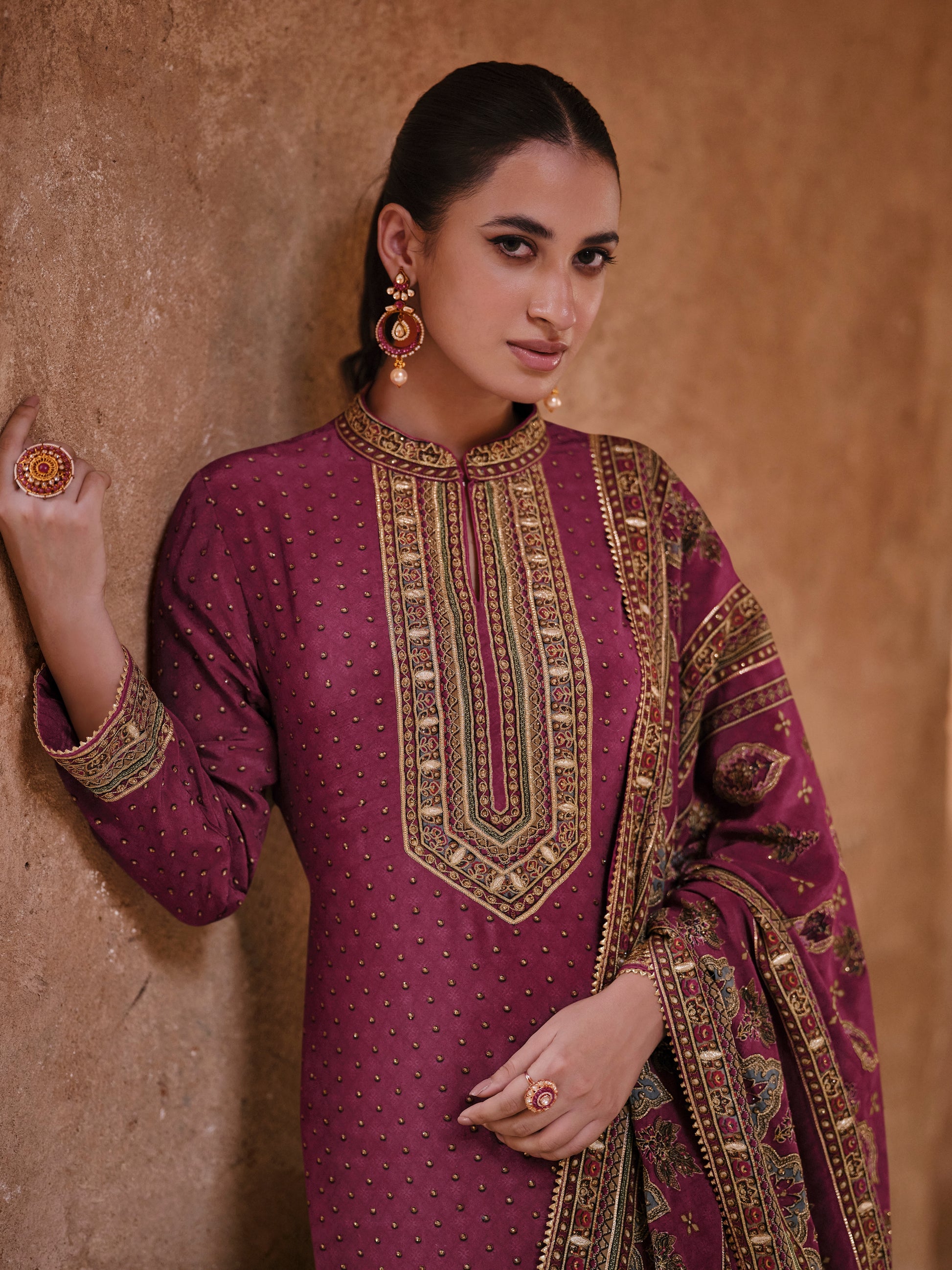 Plum Purple & Gold Designer Sharara Suit