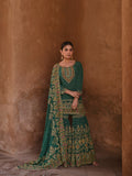 Green & Gold Designer Premium Silk Sharara Suit