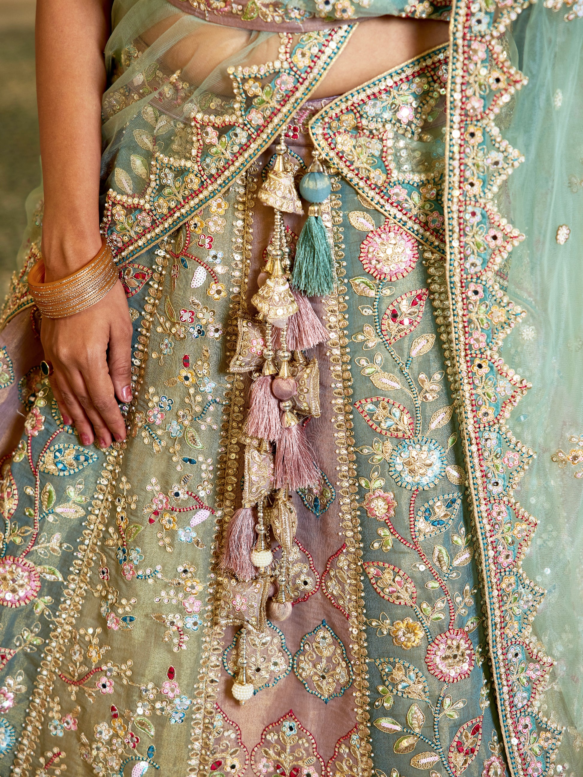 Pastel Multi-Color Net Bridal Lehenga