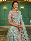 Pastel Multi-Color Net Bridal Lehenga