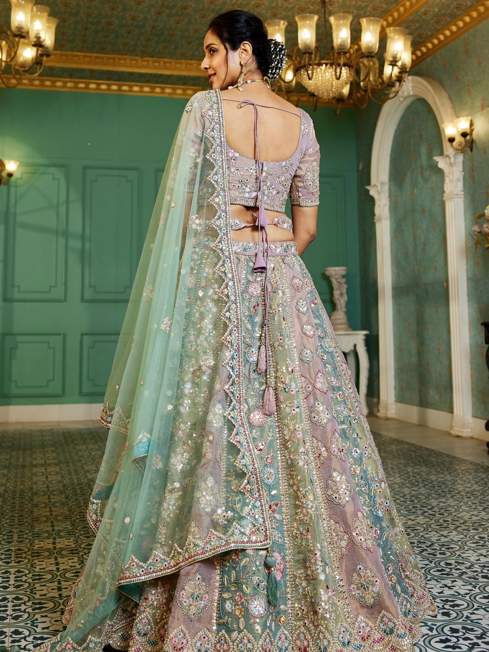 Pastel Multi-Color Net Bridal Lehenga