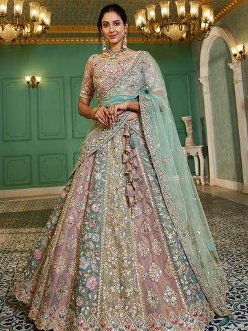 Pastel Multi-Color Net Bridal Lehenga