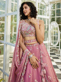 Pink Tissue Embroidered Bridal Lehenga