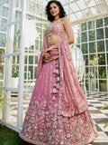 Pink Tissue Embroidered Bridal Lehenga