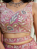 Pink Tissue Embroidered Bridal Lehenga