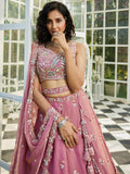 Pink Tissue Embroidered Bridal Lehenga