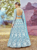 Turquoise Heavy Embroidered Georgette Bridal Lehenga