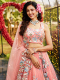 Orange Net Bridal Lehenga with Sequins & Zarkan Work