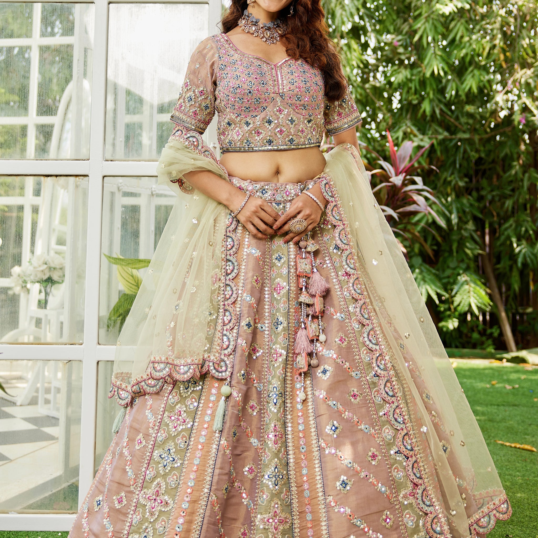 Multi-Color Gotapatti Net Bridal Lehenga