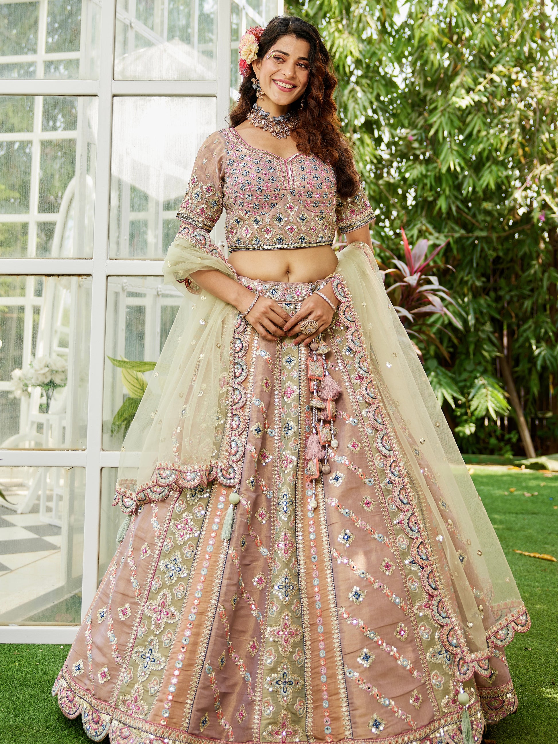 Multi-Color Gotapatti Net Bridal Lehenga